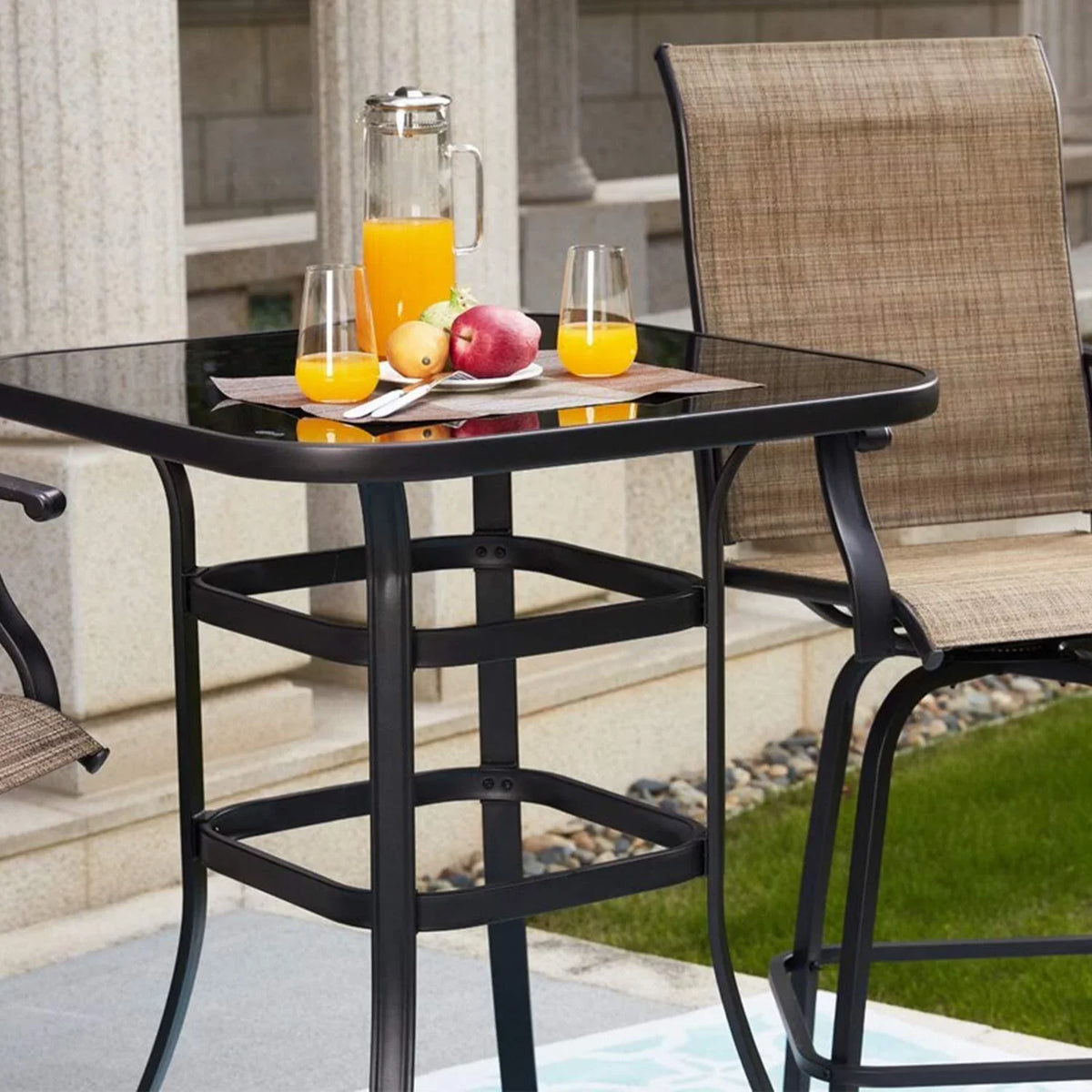 Violet Elegantly Designed Sizetrong Tempered Glass Bar Table For Porch