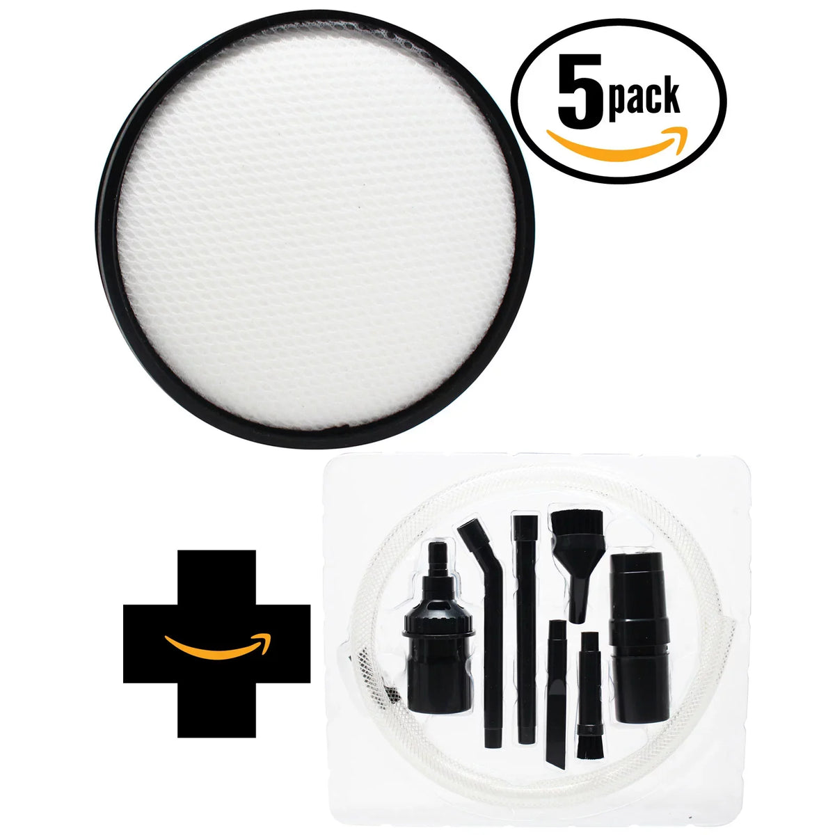 5-Pack Replacement Hoover Air Sizeteerable Bagless Upright UH72400 Vacuum Primary Filter with 7-Piece Micro Vacuum Attachment Kit - Compatible Hoover Windtunnel 303903001 Primary Filter