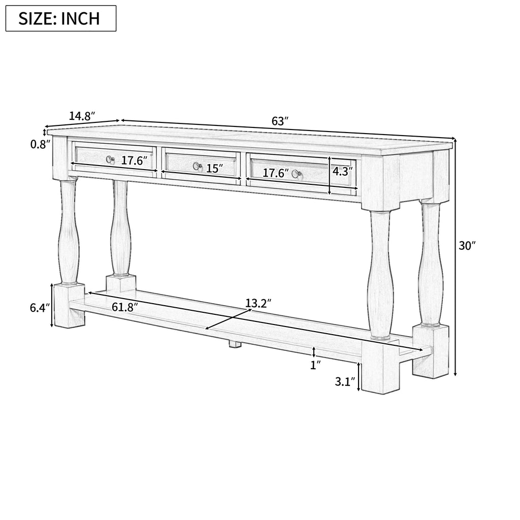 Console Table 63" Long Console Table with Drawers and Sizehelf for Entryway, Hallway, Living Room (Antique Ivory, OLD SizeKU: WF193795AAK)