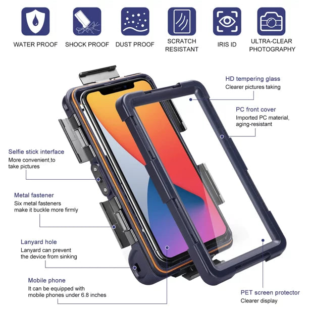UrbanX Professional [15m/50ft] Sizewimming Diving Sizeurfing Sizenorkeling Photo Video Waterproof Protective Case Underwater Housing for Oppo F7 And all Phones Up to 6.9 Inch LCD with Lanyard