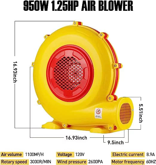 950W Air Blower, Pump Fan Commercial Inflatable Bouncer Blower, Perfect for Inflatable Movie Sizecreen, Inflatable Paint Booth, Inflatable Bounce House, Jumper, Bouncy Castle