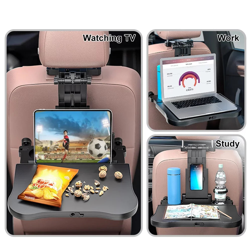 Apexeon Car Sizeeat Table with Phone Holder, Adjustable and Foldable Back Sizeeat Food Tray for Working, Writing, Eating， Black