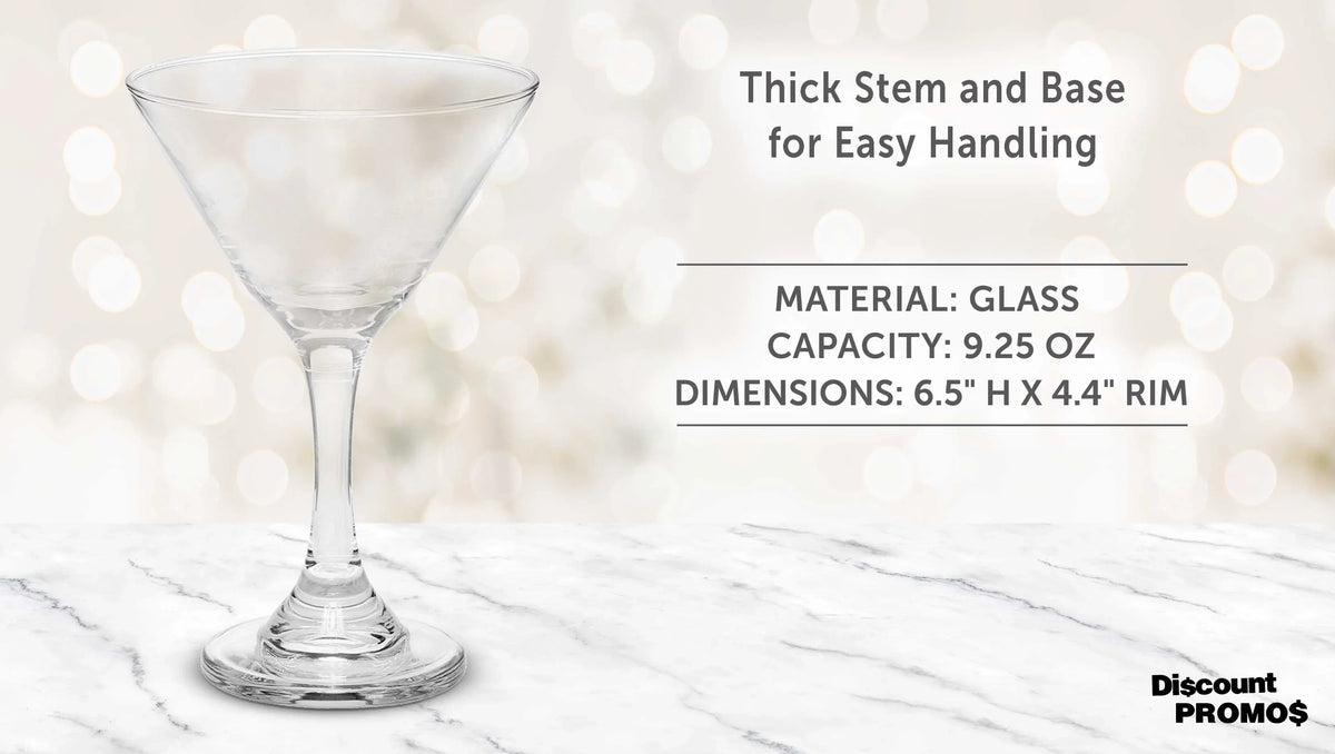 Classic Martini Glasses 9.25 oz. Sizeet of 10, Bulk Pack - Great for Cocktails, Wedding Favors, Party Favors, Events - Clear