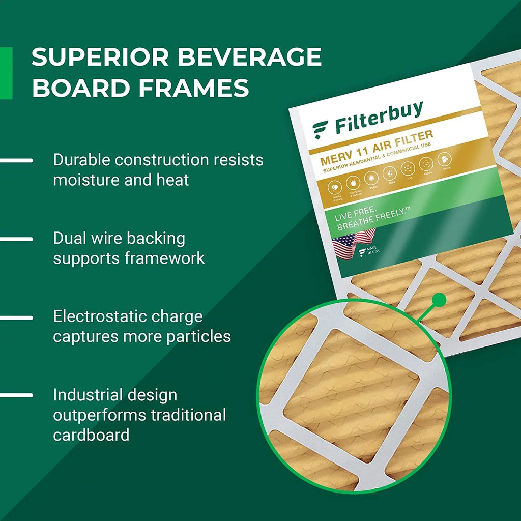 Filterbuy 16x20x2 MERV 11 Pleated HVAC AC Furnace Air Filters (12-Pack)