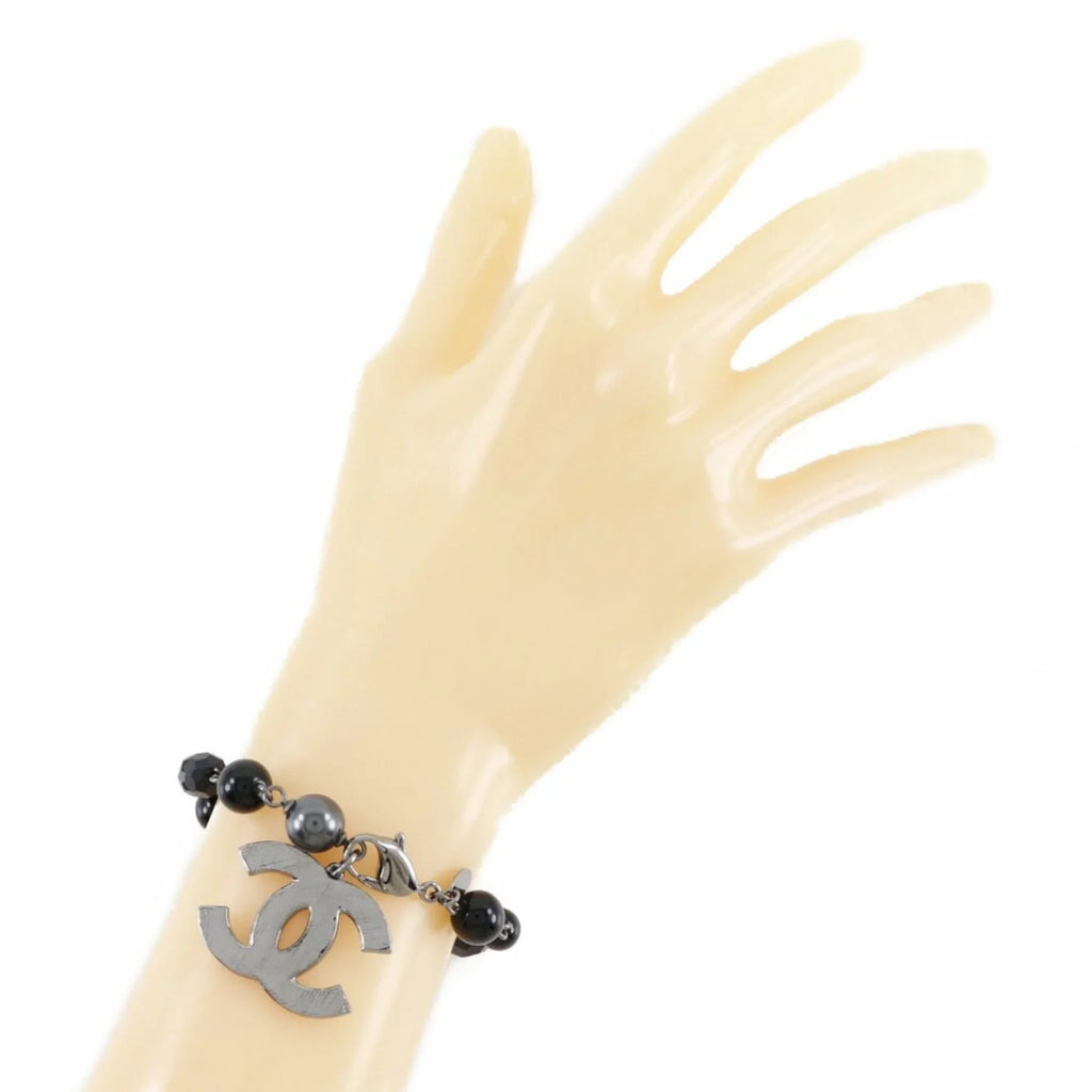 Pre-Owned CHANEL Chanel Coco Mark Bracelet Metal x Fake Pearl Plastic Sizeilver/Black 09V Women's (Good)