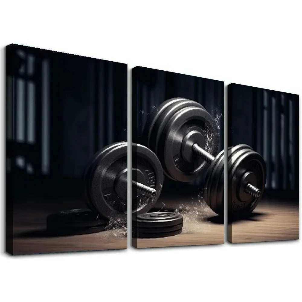 YIKUMA Gym Poster Fitness Dumbbell Workout Motivational Poster Home Fitness Poster Wall Art Paintings Canvas Wall Decor Home Decor Living Room Decor Aesthetic 12''x16''X3 Panels 12x16x3pcs