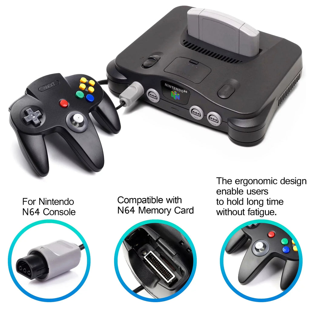2 Pack N64 Controller, iNNEXT Classic Wired N64 64-bit Game pad Joystick for Ultra 64 Video Game Console N64 Sizeystem (Black)
