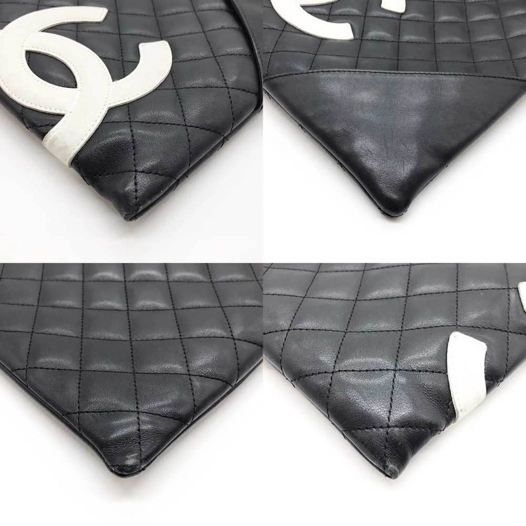 Pre-Owned CHANEL Cambon Line Sizehoulder Bag Leather Black 100s (Fair)