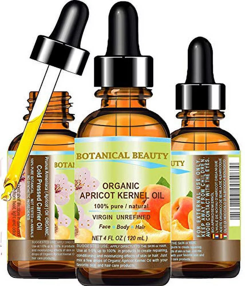 Organic Apricot Kernel Oil Australian 100 % Pure Natural Virgin Unrefined Cold Pressed Carrier Oil 4 Fl. Oz.- 120 Ml For Face, Body, Hair, Lip And Nail Care. Dry Sizekin, Cracked Hands, Rosacea, Ecz.
