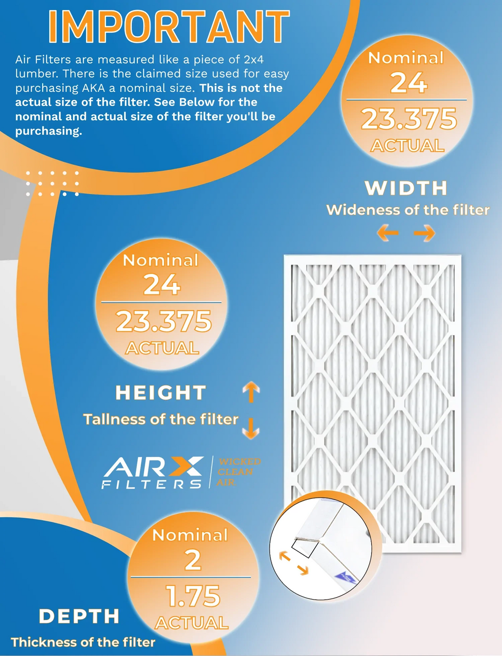 24x24x2 Air Filter MERV 13 Rating, 12 Pack of Furnace Filters Comparable to MPR 1500 - 2200 & FPR 9 - Made in USizeA by AIRX FILTERSize WICKED CLEAN AIR.