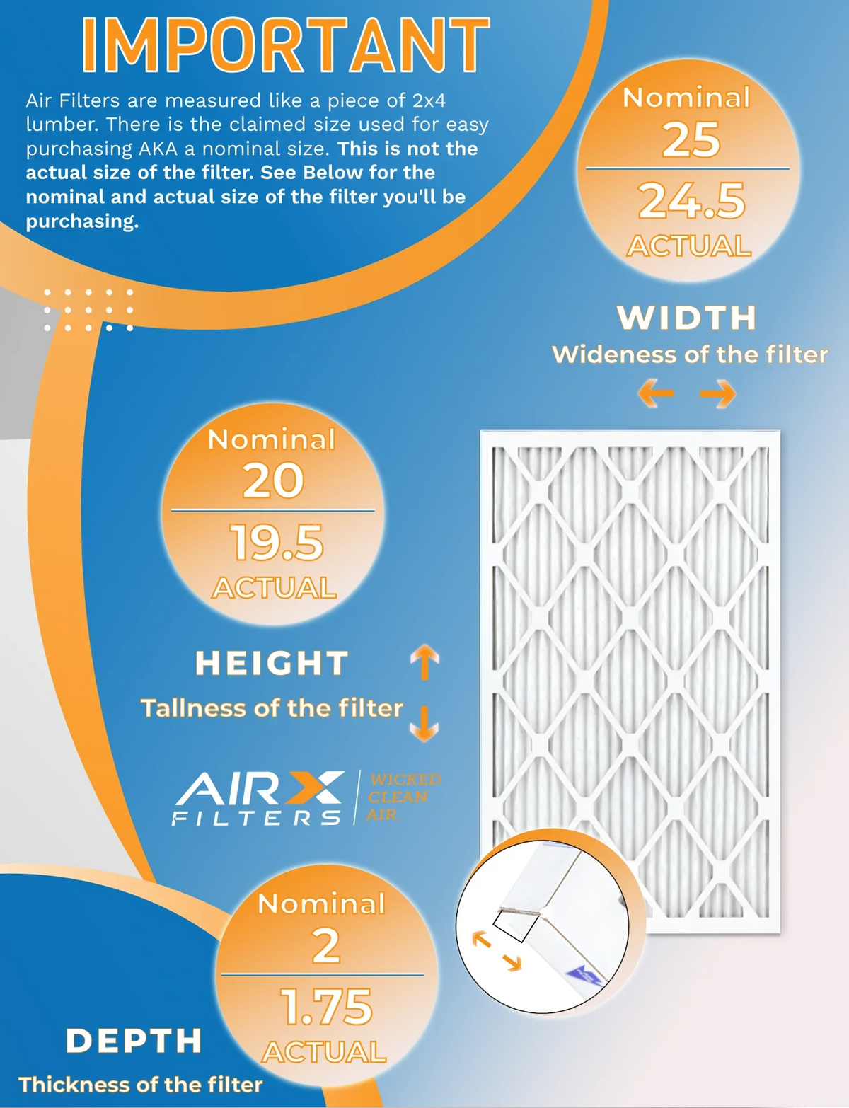20x25x2 Air Filter MERV 8 Rating, 12 Pack of Furnace Filters Comparable to MPR 700 & FPR 5 - Made in USizeA by AIRX FILTERSize WICKED CLEAN AIR.