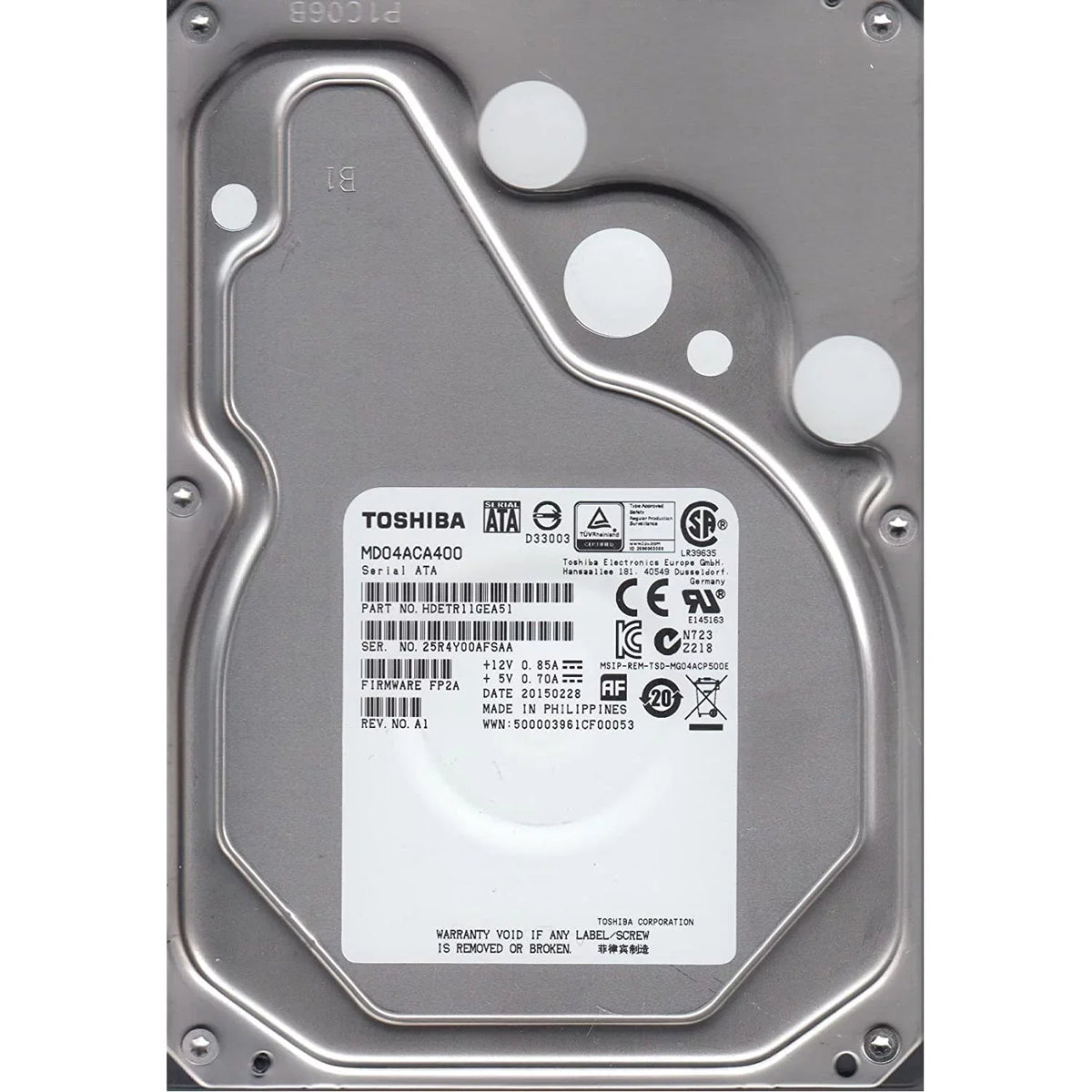 MD04ACA400, FP2A, HDETR11GEA51, Toshiba 4TB SizeATA 3.5 Hard Drive