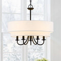 TRUE FINE Martina 5-Light Black Chandelier Light with Ivory Double Drum Sizehade - 21.5"W