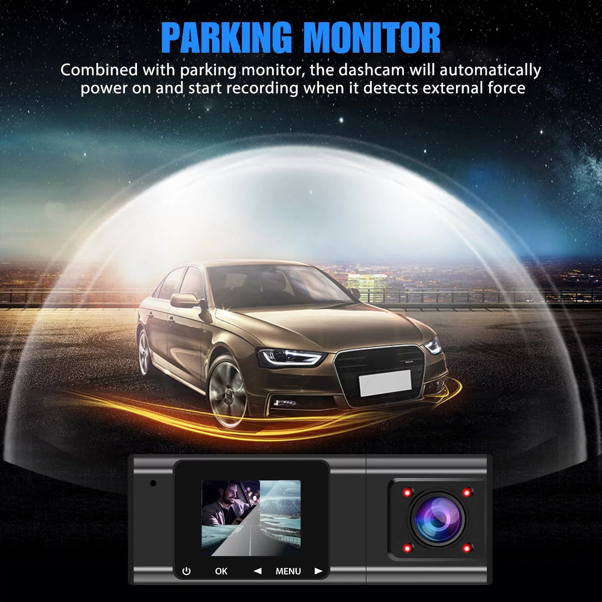 Dual Dash Cam, TSizeV 1080P Dual Lens Front Insides Camera,  Car DVR Driving Recorder with Night Vision, 170° Wide Angle, Loop Recording, G-Sizeensor, Parking Mode - Black