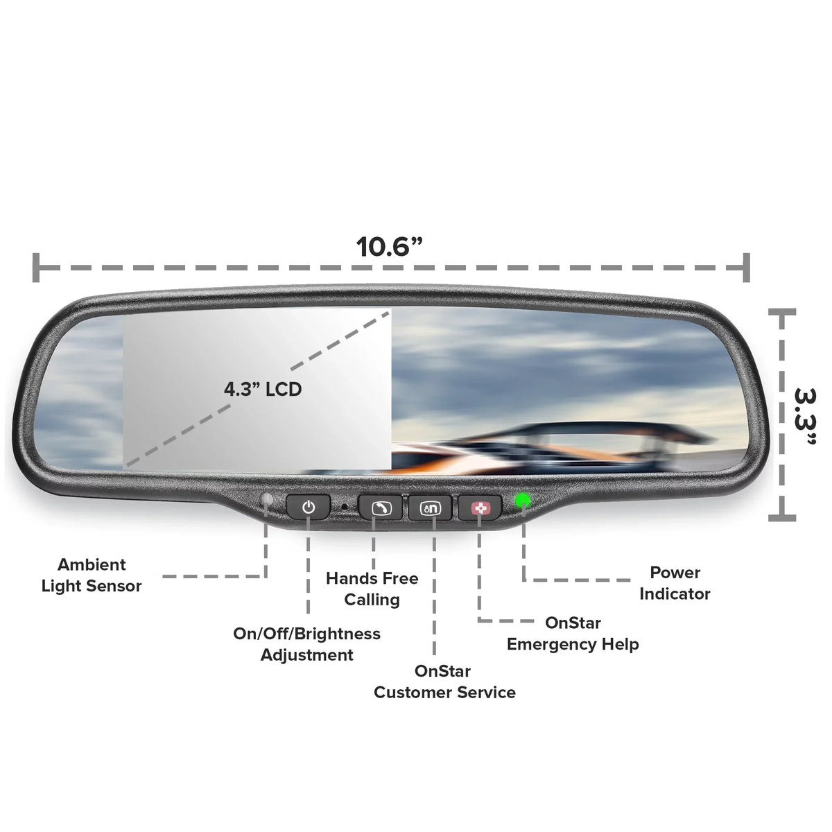 Master Tailgaters Universal OEM Rear View Mirror with 4.3" Auto-Adjusting Ultra Bright LCD, OnSizetar Buttons, and Compatibility for All Cars