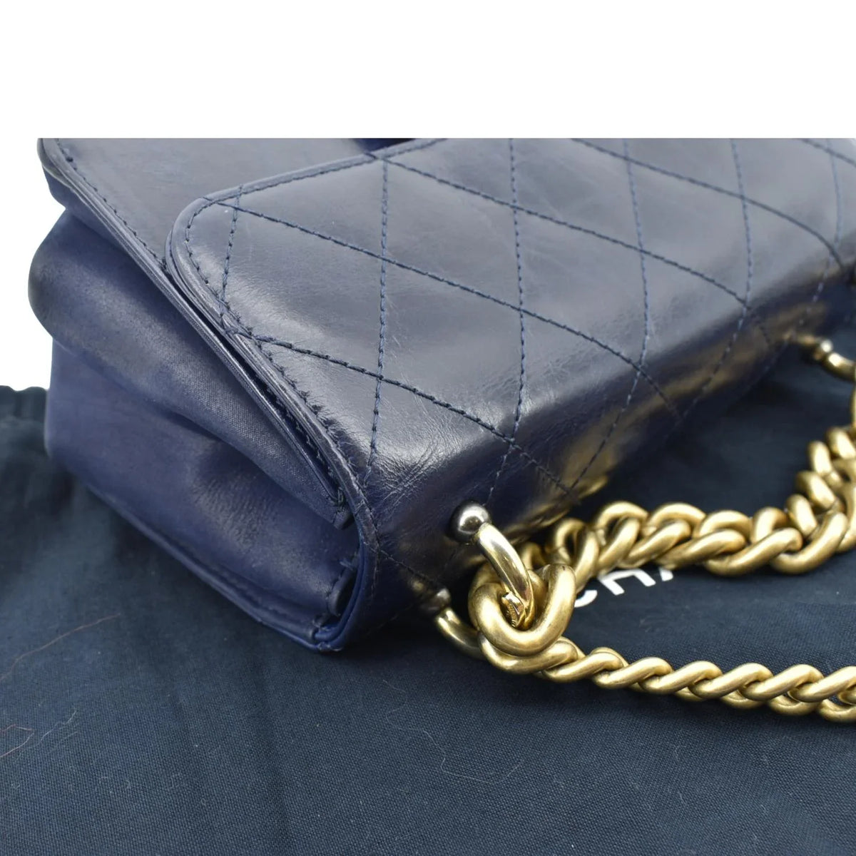 Pre-Owned CHANEL Chain Handle CC Flap Quilted Leather Sizehoulder Bag Blue