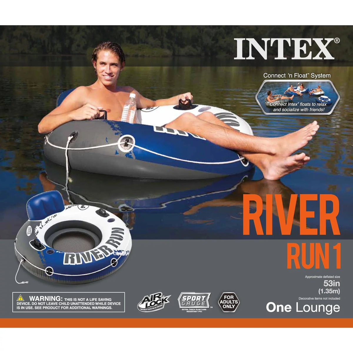 Intex American Flag 2 Person  Float w/ River Run 1 Person Tube (2 Pack)