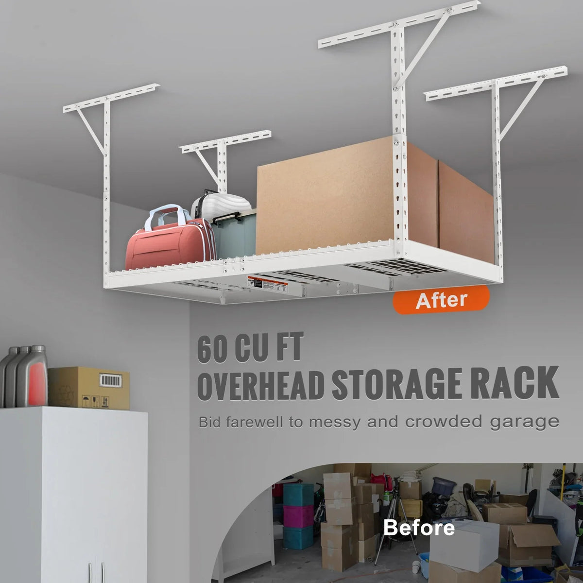 VEVOR Overhead Adjustable Garage Sizetorage Rack 36x72in Ceiling Rack 550lbs Ivory