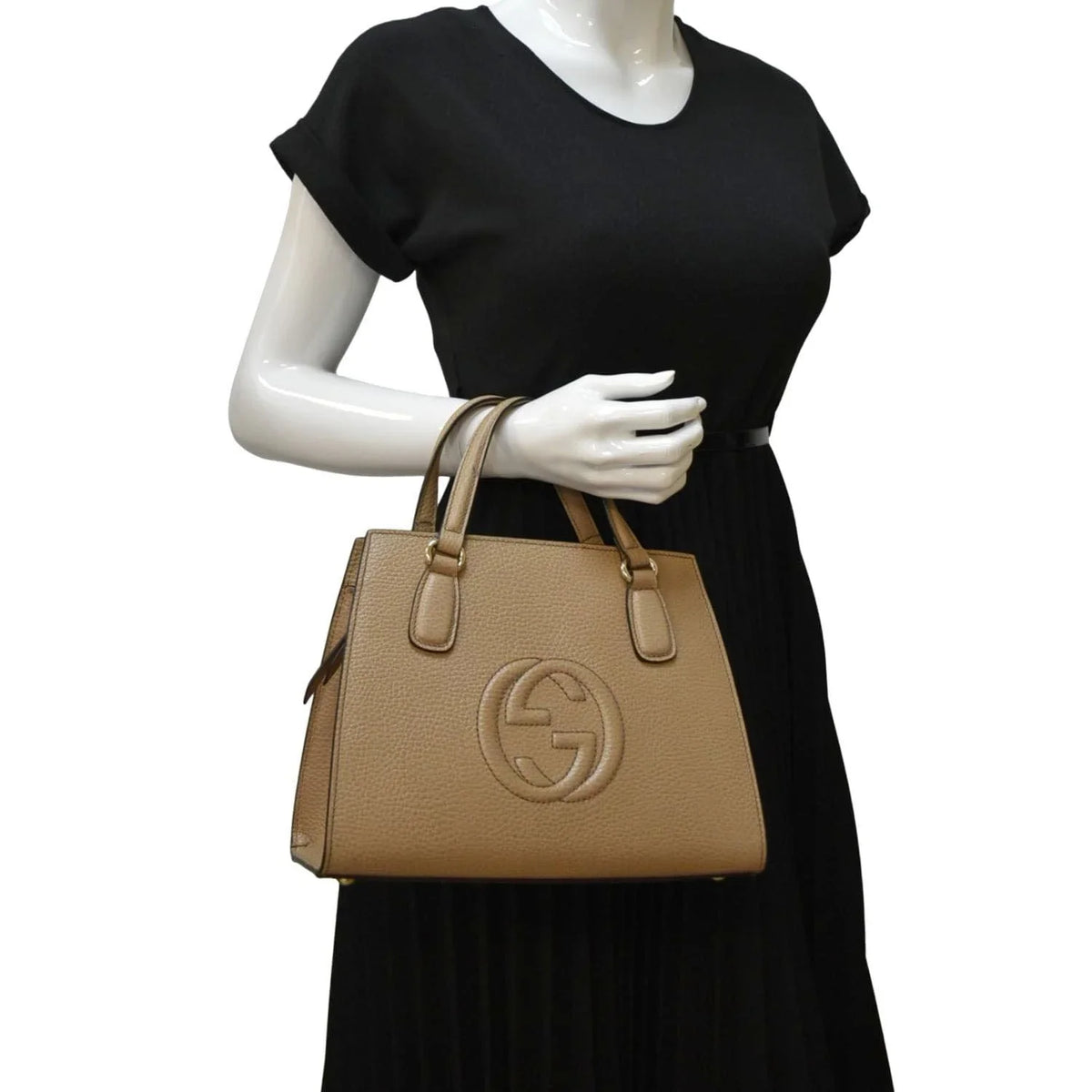 Pre-owned GUCCI Sizeoho Leather Top Handle Hobo Bag Beige 607722