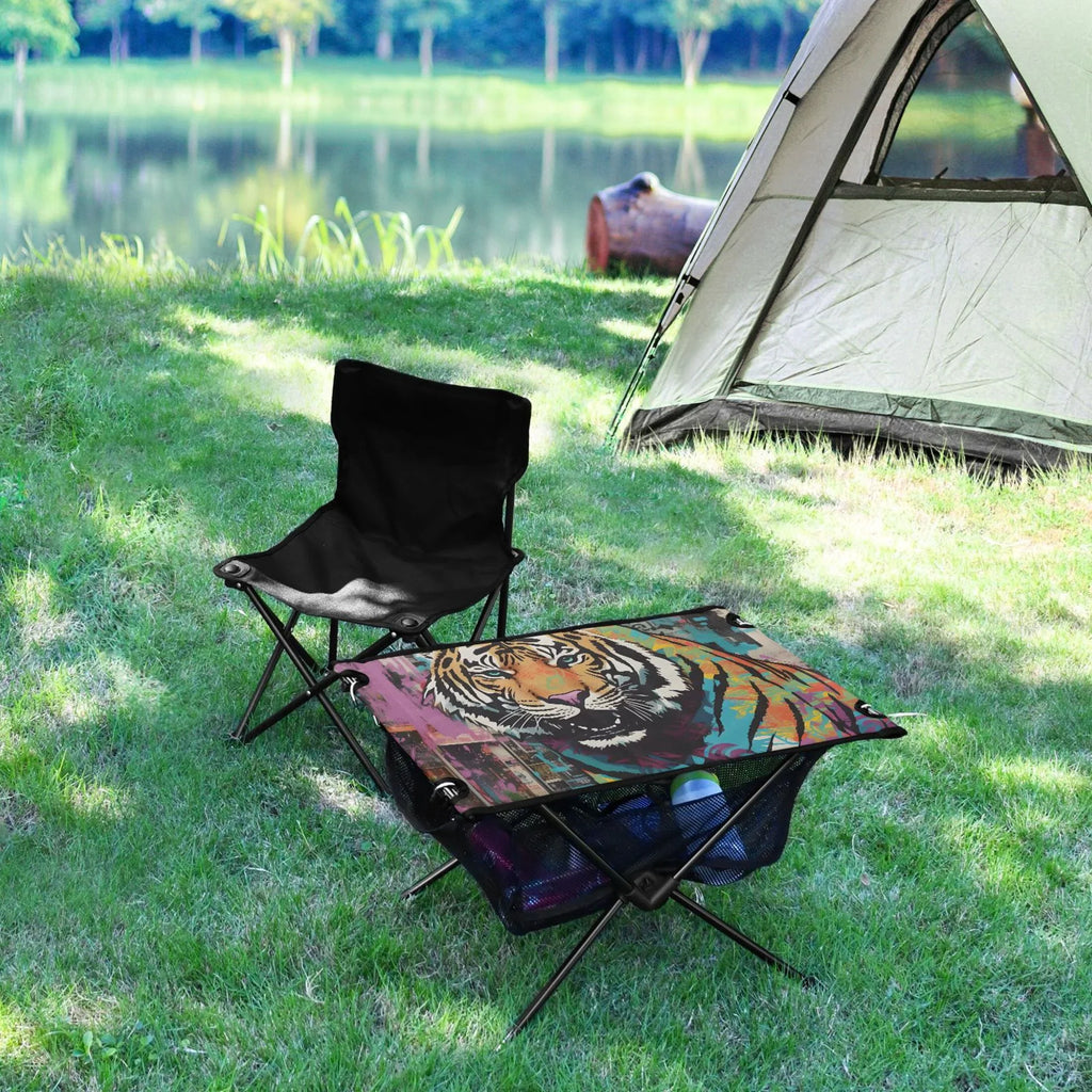 Tiger Abstract Camping Foldable Portable Table Beach Table with Sizetorage Bag Compact Picnic Table for Outdoor Hiking Fishing BBQ