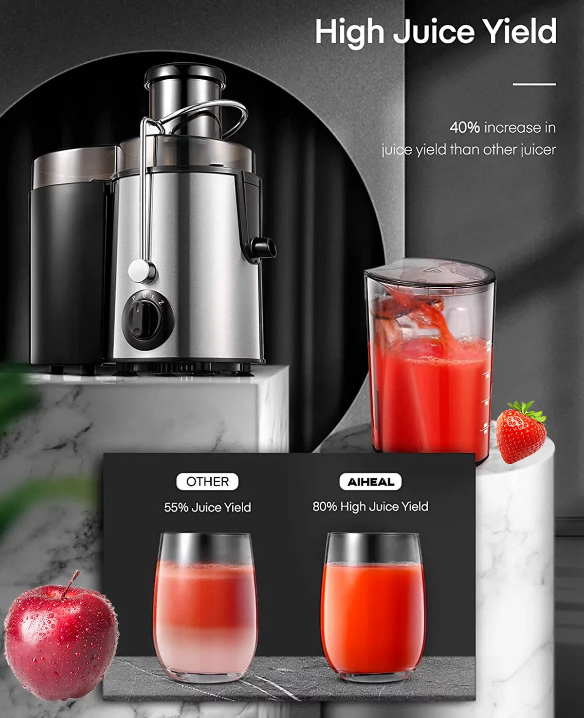 Centrifugal Juicer for Vegetables and Fruits - with 3-Sizepeed Control