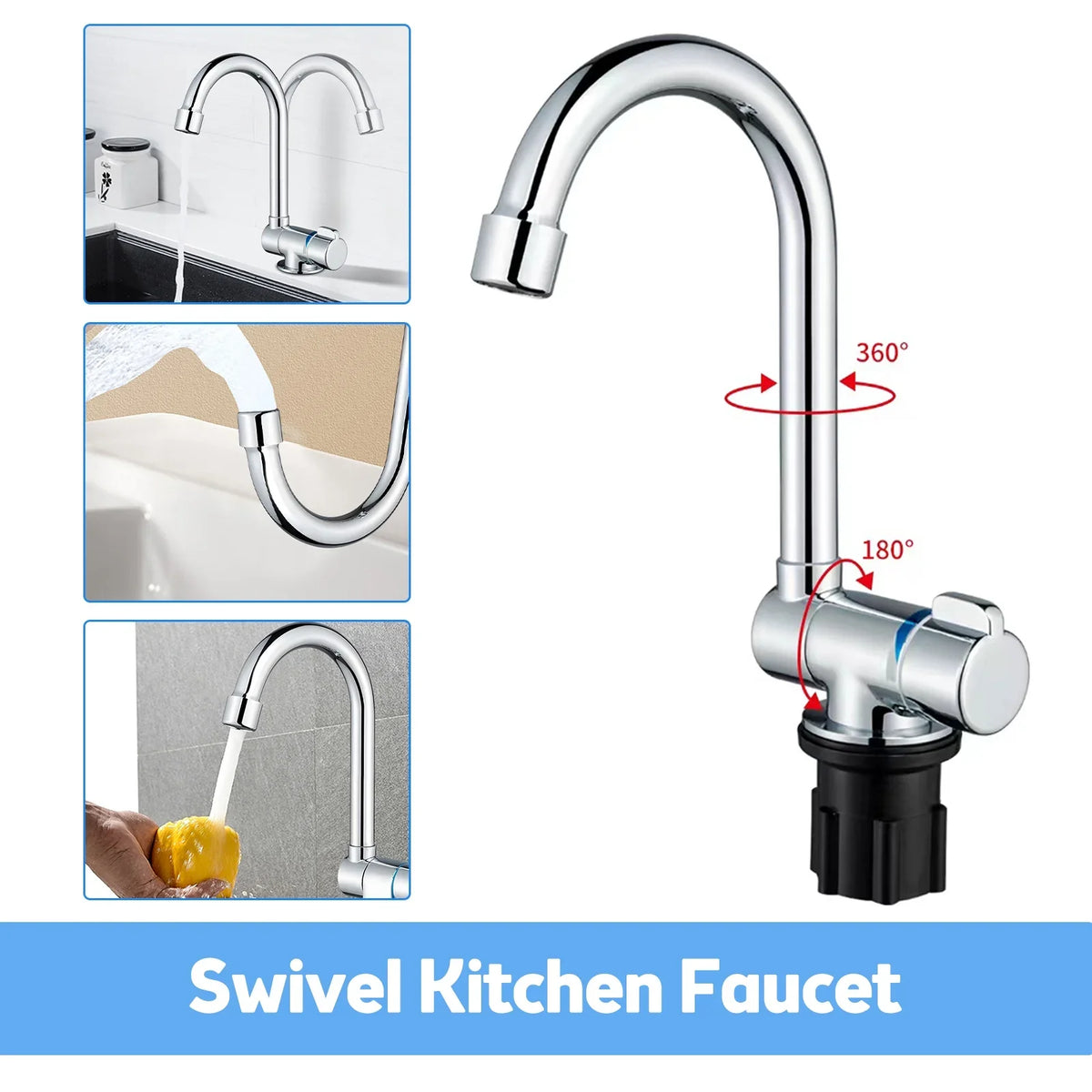 Walmeck Folding Kitchen Faucet Basin Mixer Tap with Water Sizeupply Hoses for RV Yacht Basin