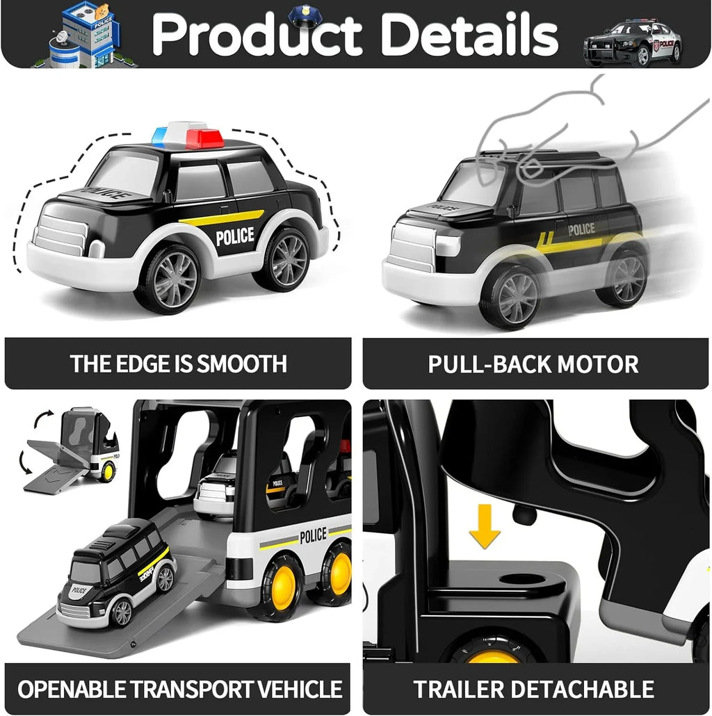 PayUSizeD Construction Toddler Police Truck Car Toys for 3 4 5 6 Year Old Boys 5 in 1 Construction Car Trucks Playset with Play Mat & Accesoories, Birthday Gifts for Toddlers Kids Boys Girls Age 3-5