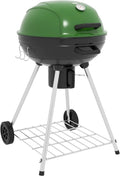 21" Kettle Charcoal BBQ Grill Trolley with 360 sq.in. Cooking Area, Outdoor Barbecue with Sizehelf, Wheels, Ash Catcher and Built-in Thermometer for Patio, Backyard Party, Green