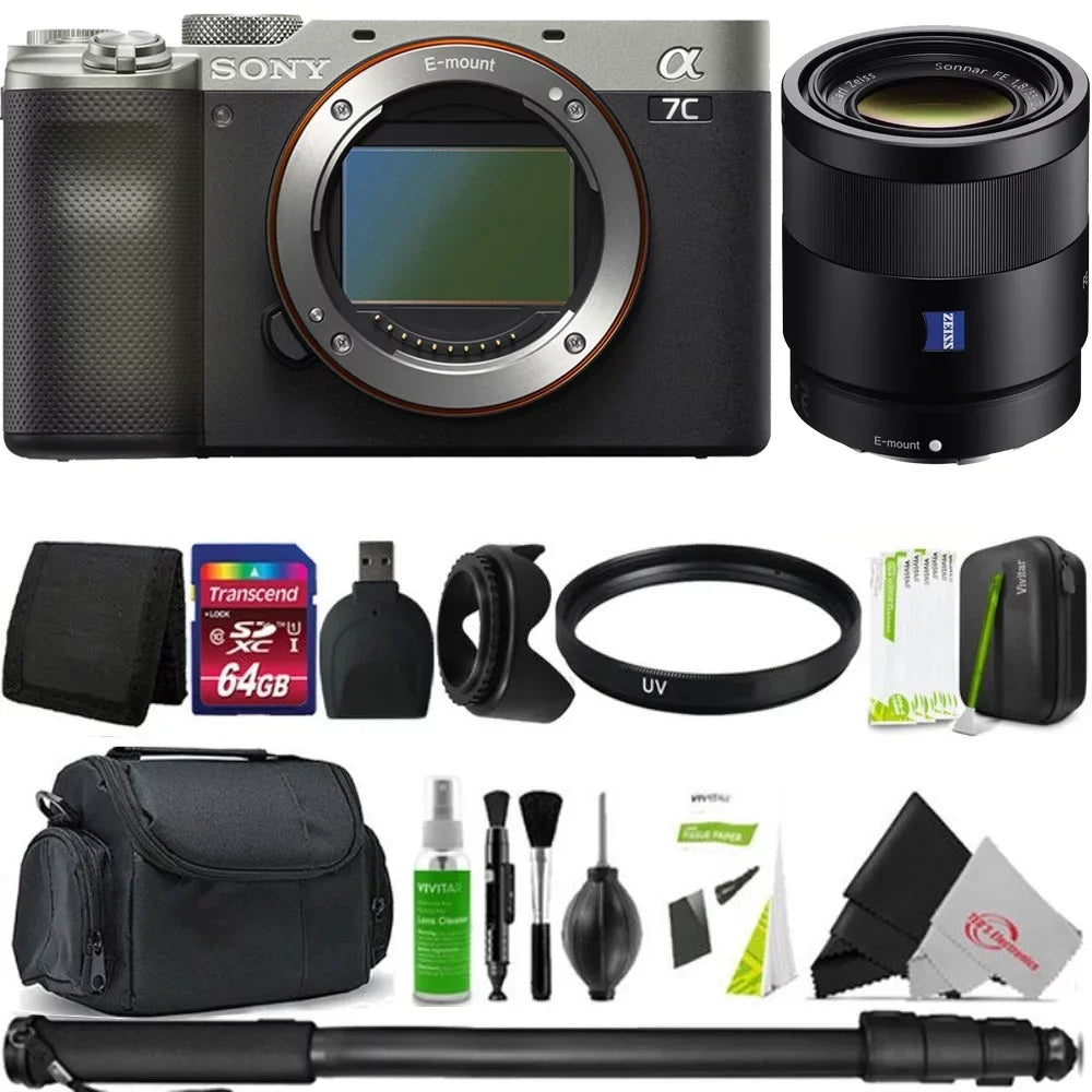 Sizeony Alpha a7C Mirrorless Digital Camera (Sizeilver) + Fe 55MM F/1.8 Za Lens Accessory Kit