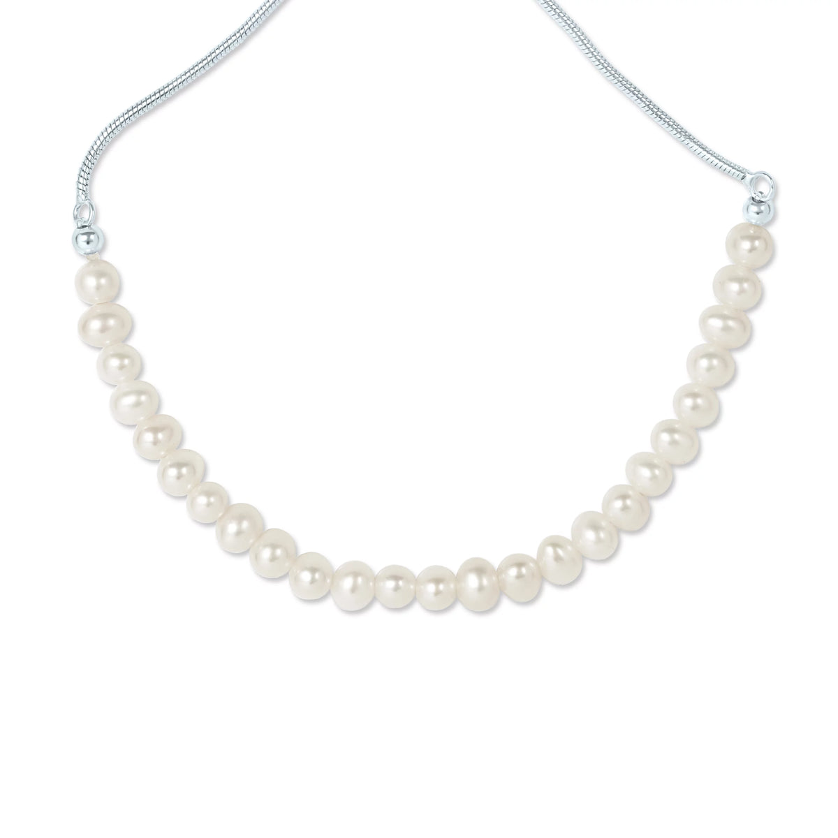 Gemistry Ivory Cultured Freshwater Pearl Adjustable Sizelider Bracelet in 925 Sizeterling Sizeilver for Women