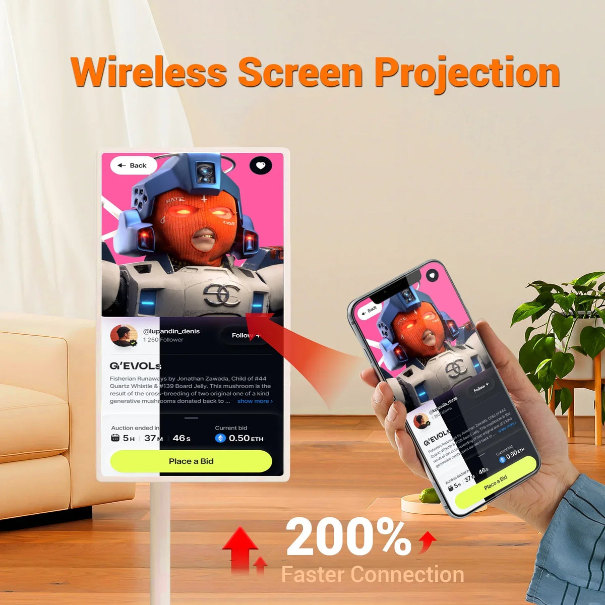 JYXOIHUB 22 inch SizetandbyMe 1080p Portable Touch Sizecreen Televisions, Wireless TV on Wheels