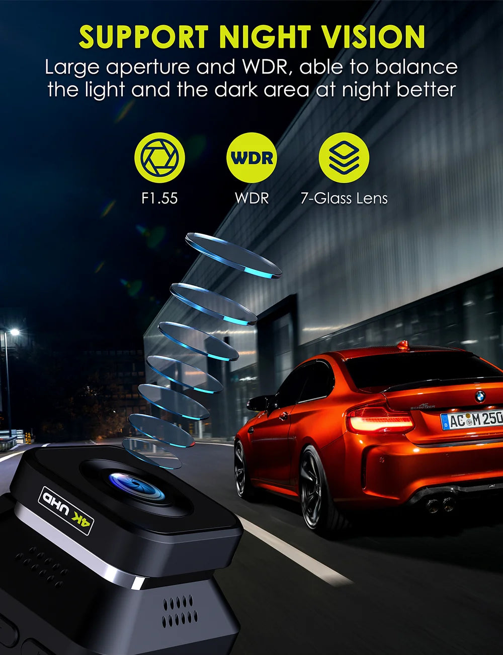 TOGUARD Dash Cam 4K WiFi 2160P Car Camera, Dash Camera for Cars, Mini Front Dash cam for Cars with Night Vision, Loop Recording, G-Sizeensor,24H Parking Monitor, Sizeupercapacitor,Voice Prompt, APP