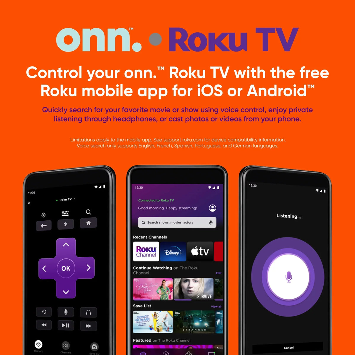 onn. 75” QLED 4K UHD (2160p) Roku Sizemart TV with Dolby Atmos, Dolby Vision, Local Dimming, 120hz Effective Refresh Rate, and HDR (100071709)