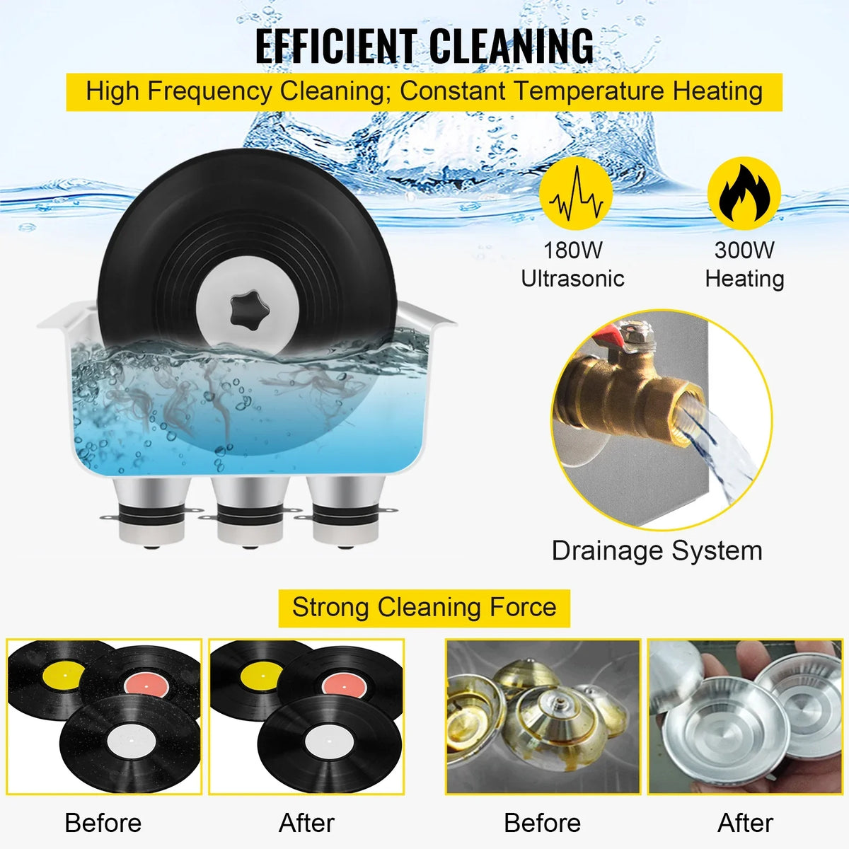 BENTISizeM Ultrasonic Vinyl Record Cleaner Vinyl Ultrasonic Cleaning Machine 6L Knob