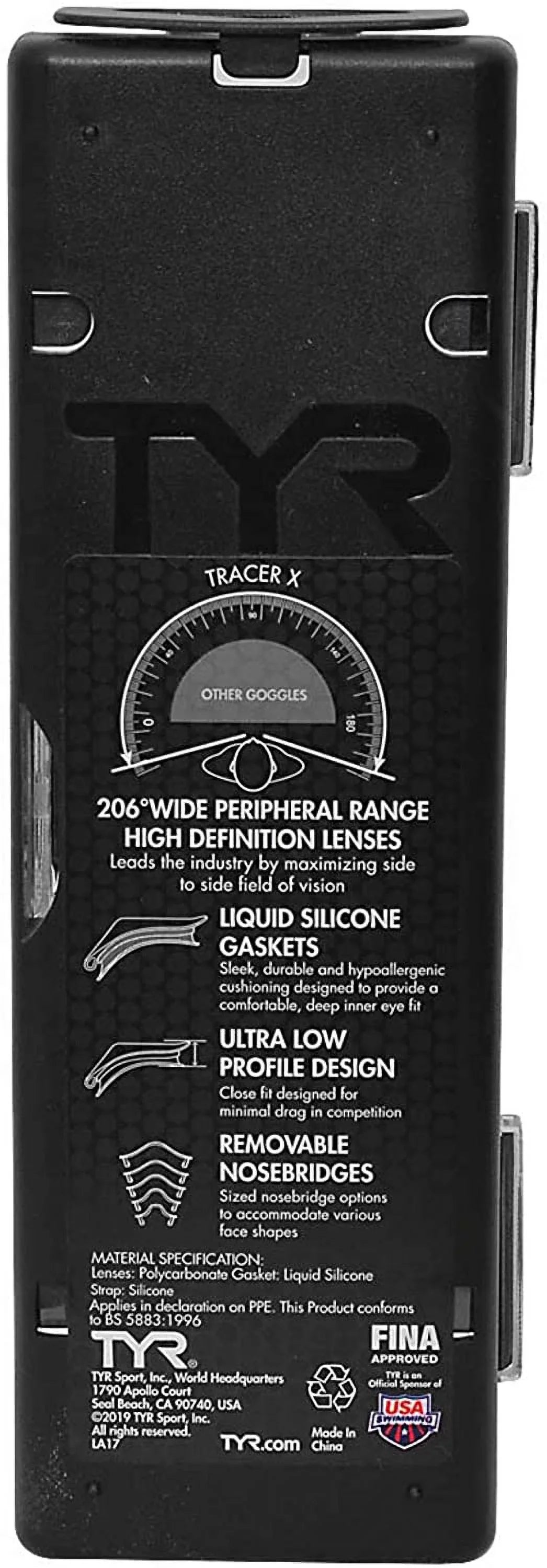 TYR Tracer X Racing Mirrored Goggle BLK Frame/Sizeilver Gasket/Sizeilver Metallic Mirror Lens