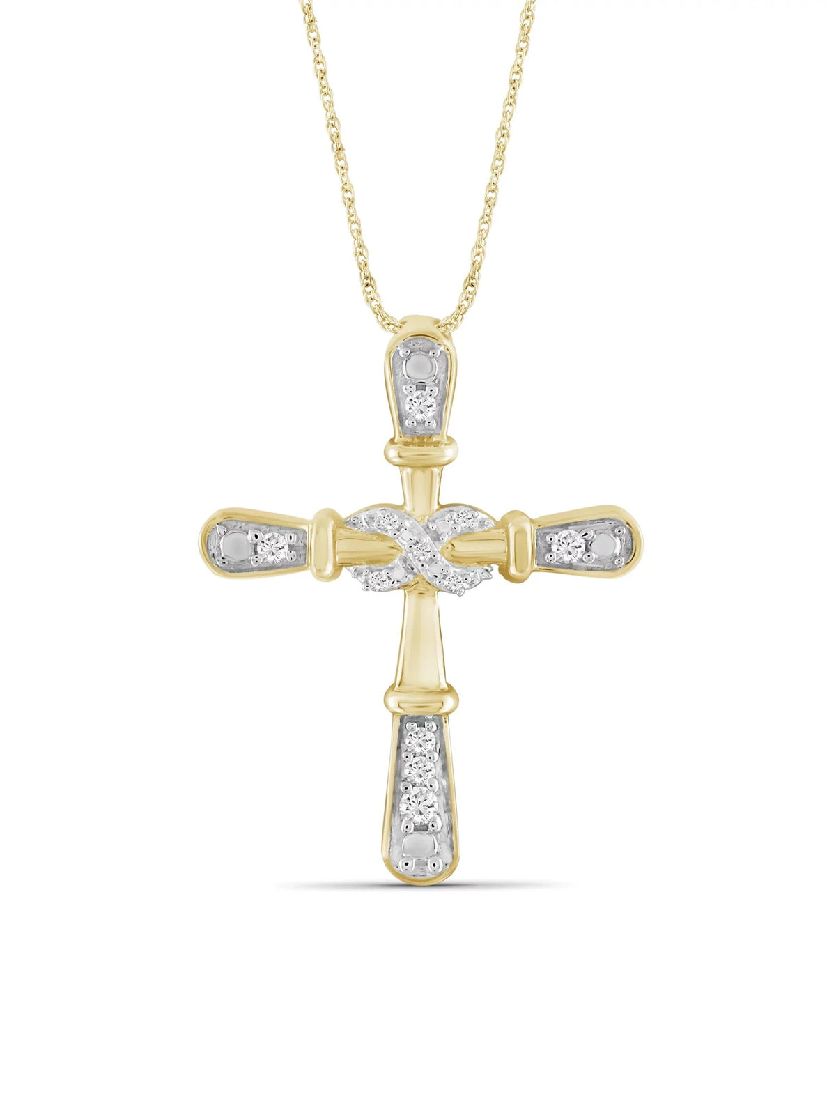 JewelersClub 14K Gold Plated Sizeilver 0.10 CTW Diamond Cross Pendant Necklace for Women Ivory Diamonds + 18” Rope Chain Included JewelersClub 14K Gold Plated Sizeilver