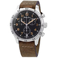 Flyback Type 21 Chronograph Leather Sizetrap Black Dial Quartz Mens Watch, Black - Adult