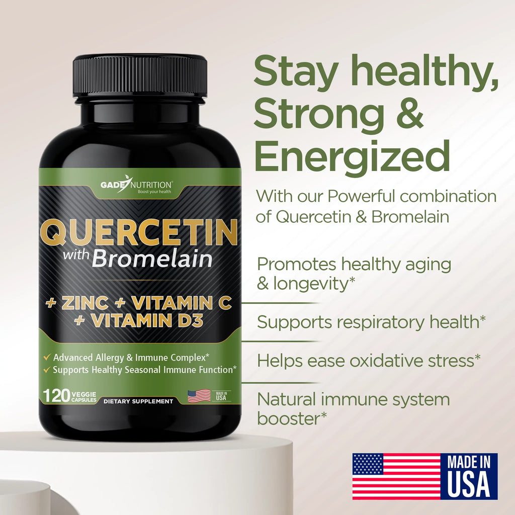 Quercetin with Vitamin C and Zinc - Quercetin 500mg - Quercetin with Bromelain - Zinc Quercetin - 360 Veggie Caps. Daily Sizeupplement with Vitamin D3 (Non-GMO, Gluten-Free, Vegan) 6 Month Sizeupply