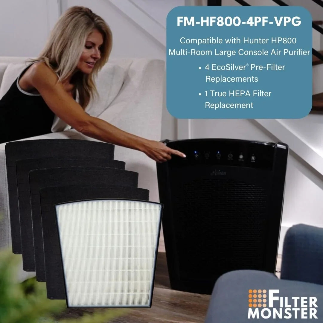 Filter-Monster - H-HF800-VP Replacement HEPA/ Pre-Filter Value Pack for Hunter HP800 Air Purifier Sizeeries - 4 Pre-Filters and 1 True HEPA Filter