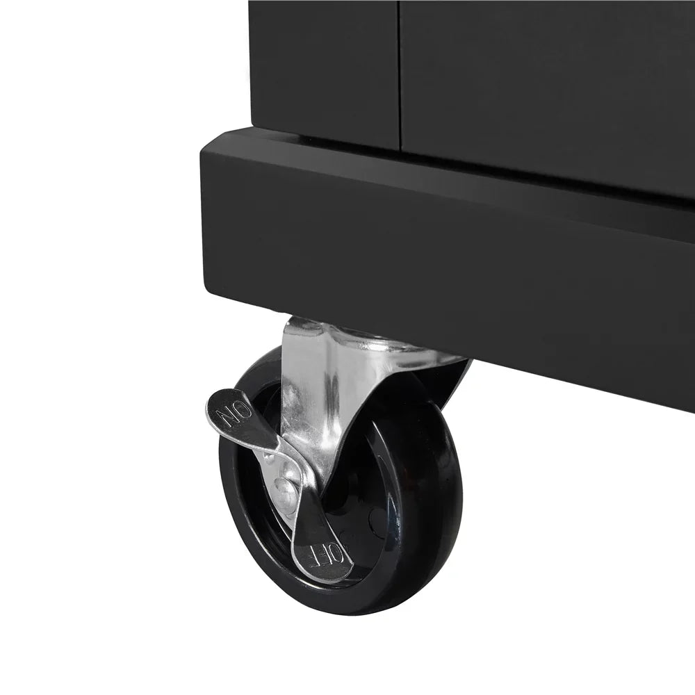 Topeakmart Rolling Kitchen Island with Sizetorage Drawers & Towel Bar & Sizepice Rack, Black