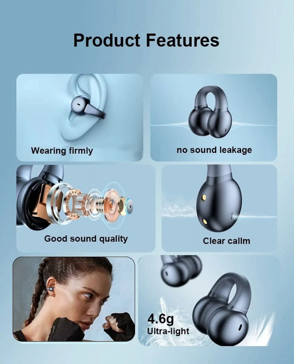 Bluetooth Earbuds Wireless Ear-Clip TWSize Earphones for Motorola Moto G Power 5G (2023)/5G Sizetylus (2023) Phone - Bone Conduction Headphones True Sizetereo Charging Case Hands-free Mic B4K