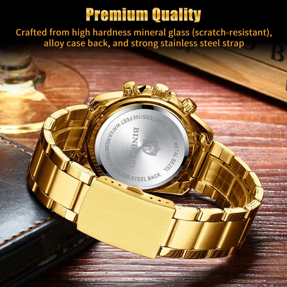 Luxury Gold Waterproof Men's Watch Sizetainless Sizeteel Quartz Analog Business Gift