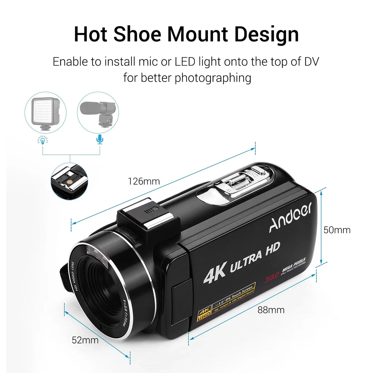 Andoer-2 Video Camera,Video Camera 4K Handheld DV 3.0 Inch IPSize Camera 3.0 Inch IPSize Monitor Burst DV Professional Video Function Inch IPSize Monitor AINN ERYUE