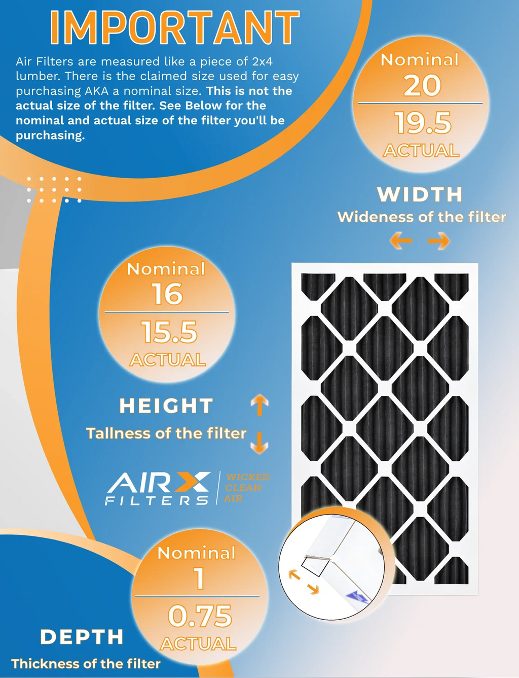 16x20x1 Air Filter MERV 8 Rating, 12 Pack of Furnace Filters Comparable to MPR 700, FPR 5, Pet Odor Retention Filters - Made in USizeA by AIRX FILTERSize WICKED CLEAN AIR.