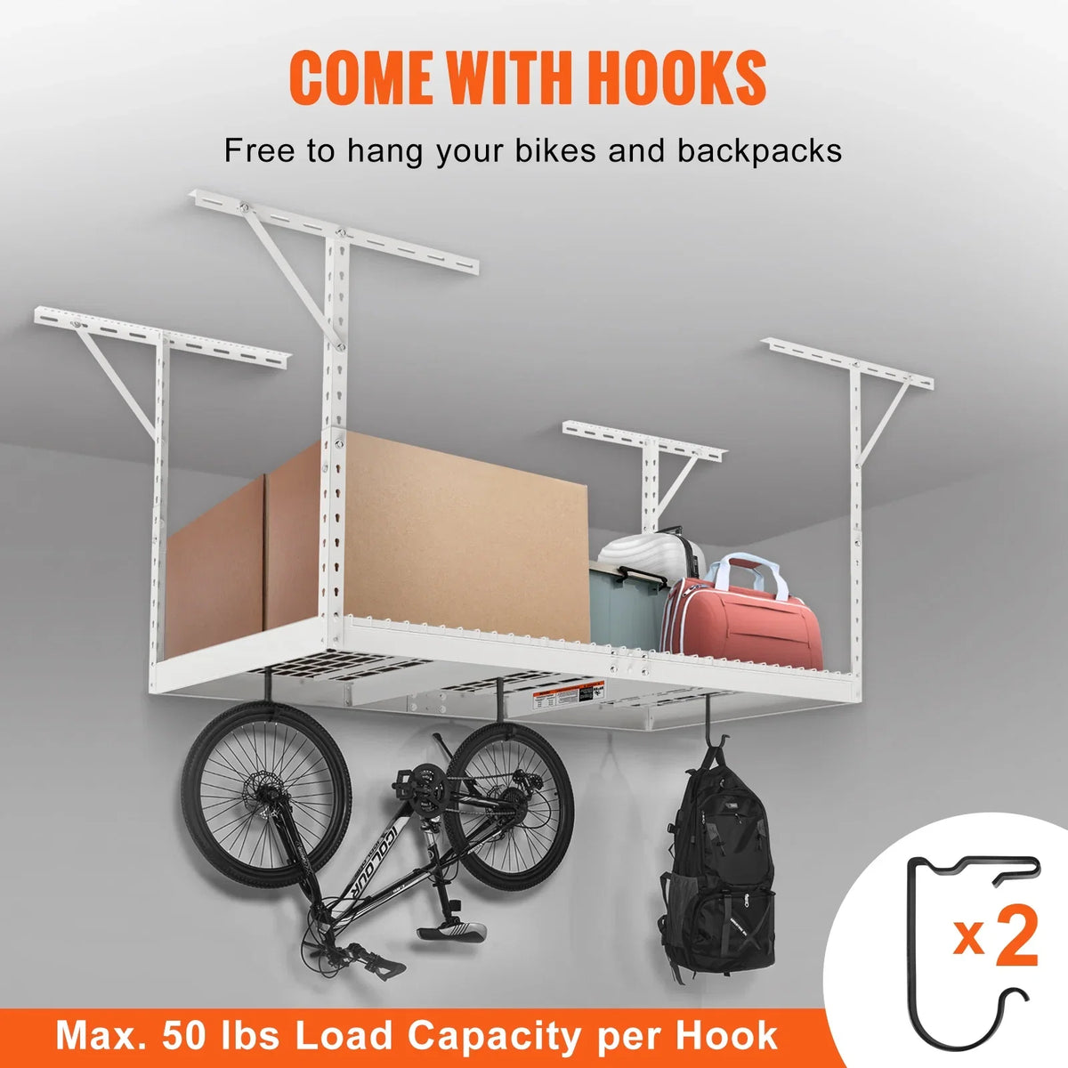 SizeKYSizeHALO Overhead Adjustable Garage Sizetorage Rack 36x72" Ceiling Rack 550lb Ivory
