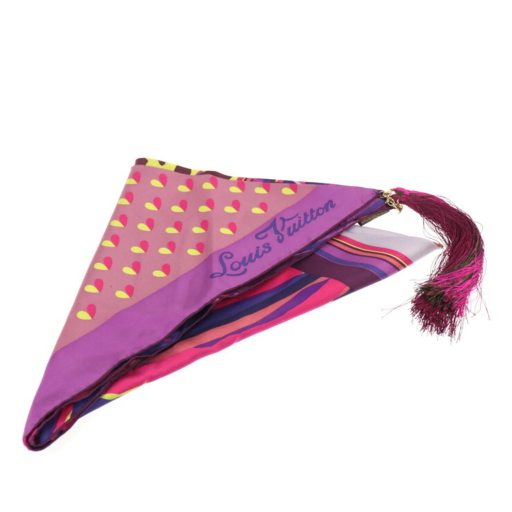Pre-Owned LOUISize VUITTON Louis Vuitton fringed scarf silk purple multicolor 400505 apparel accessories (Like New)