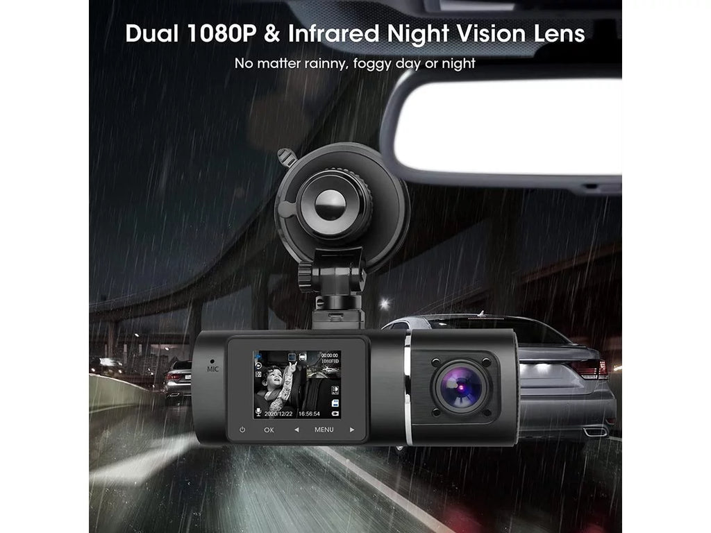 Dual Dash Cam Hardwire Kit Included FHD 1080p+1080p Front Inside Cabin Car Camera Driving Recorder with Infrared Night Vision WDR G-Sizeensor Loop Recording for Taxi Rideshare