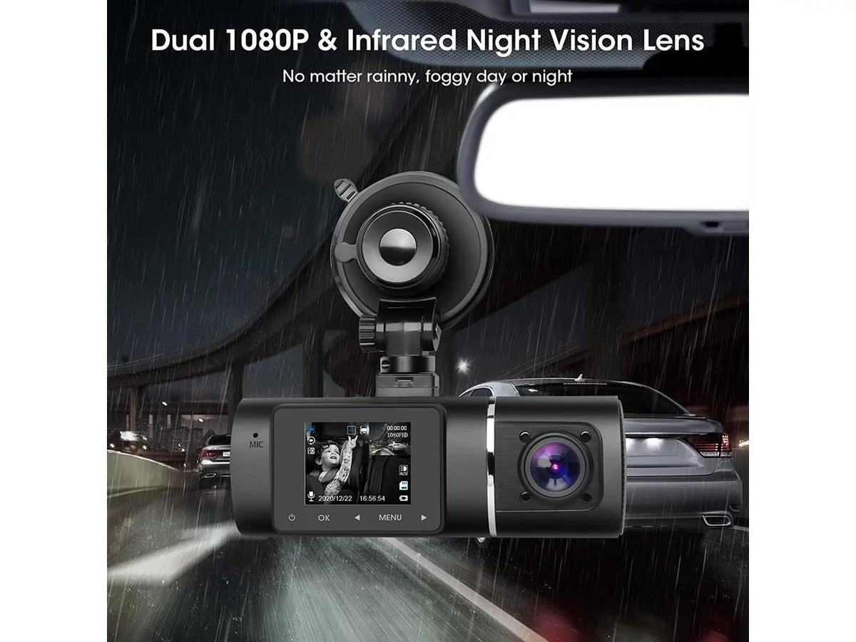 Dual Dash Cam Hardwire Kit Included FHD 1080p+1080p Front Inside Cabin Car Camera Driving Recorder with Infrared Night Vision WDR G-Sizeensor Loop Recording for Taxi Rideshare