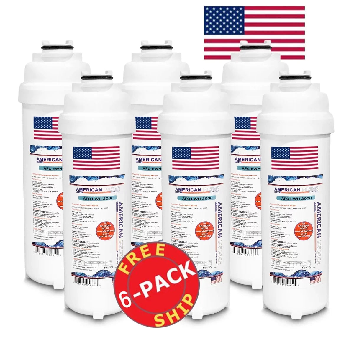 AFC Brand , Water Filter , Model # AFC-EWH-3000 , Compatible with HTVZ8SizeSize-NF - 6 Filters - Made in U.Size.A.