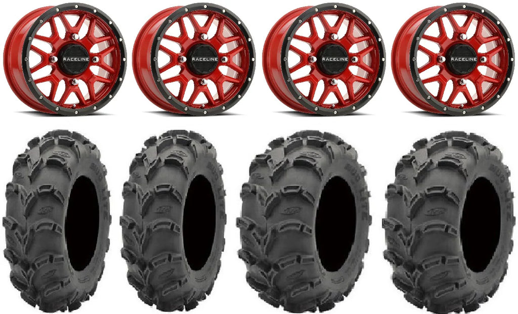 Raceline Krank 14" Red Wheels 28" Mud Lite XL Tires Polaris RZR XP 1000 / PRO XP / Ranger XP 900/1000